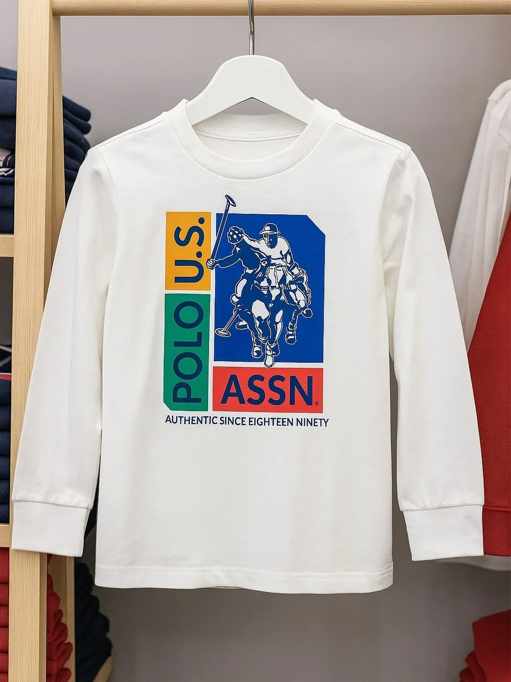 U.S. Polo Assn. White Long Sleeve Tee with Multicolor Polo Graphic